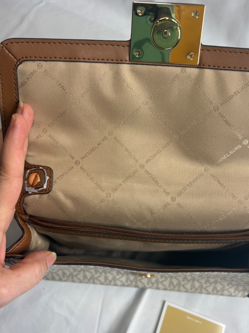 Michael Kors Sonia Medium logo Convertible Shoulder Bag MK NWT Beige NO STRAP - Picture 8 of 15